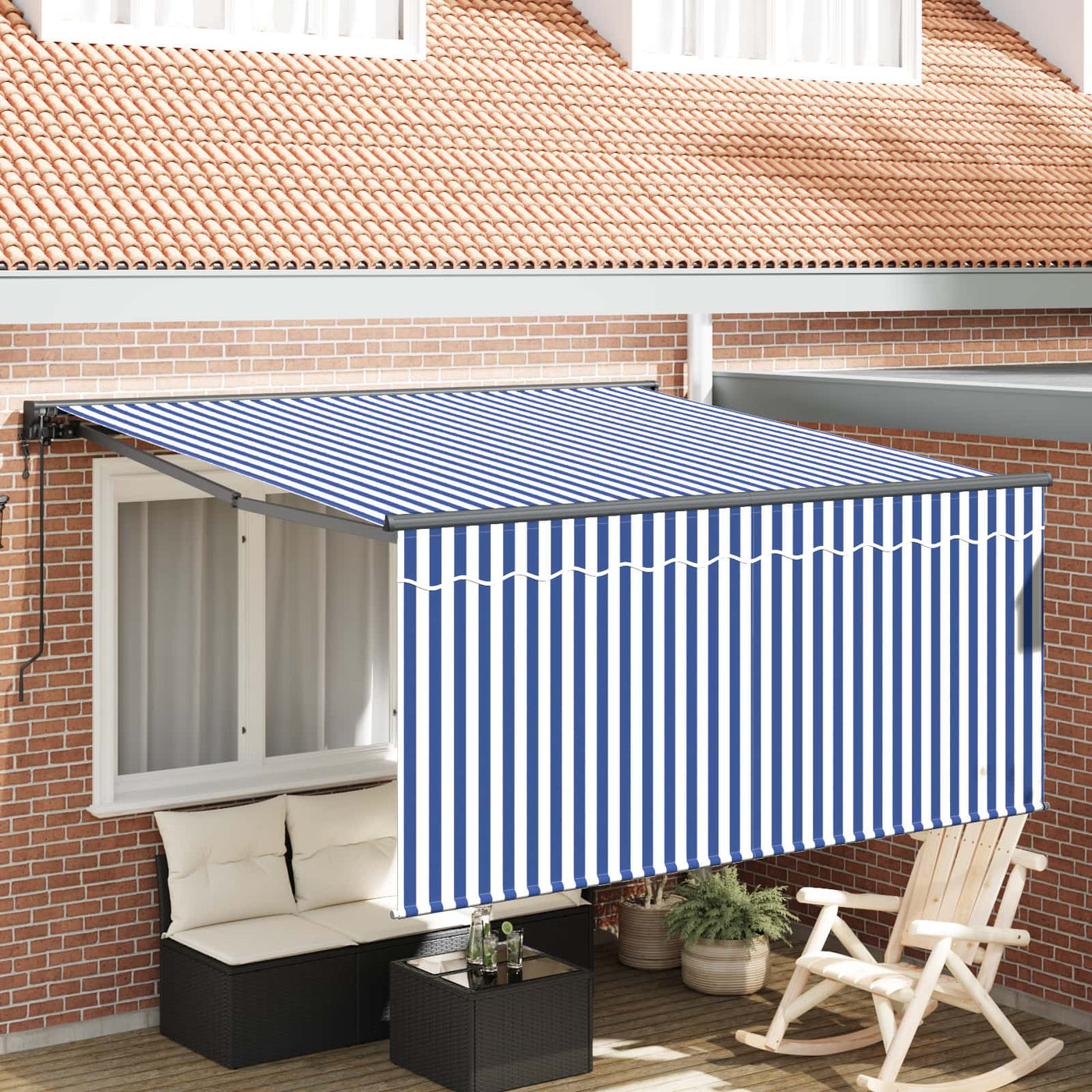 Inklapbare Luifel Blauw En Wit 300 X 250 Cm Blauw En Wit (Anthraciet Frame)