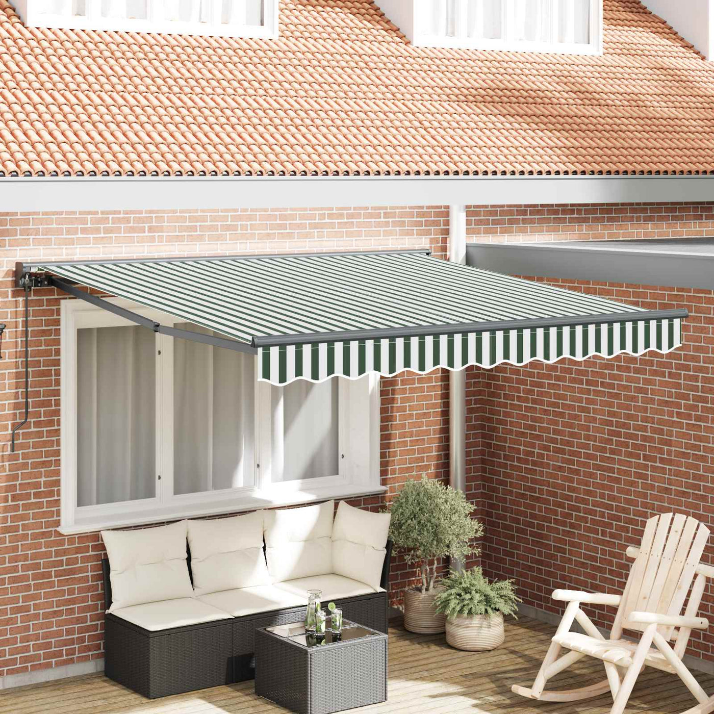 Zonnescherm Frame En 300 X 250 Cm Groen En Wit (Anthraciet Frame)