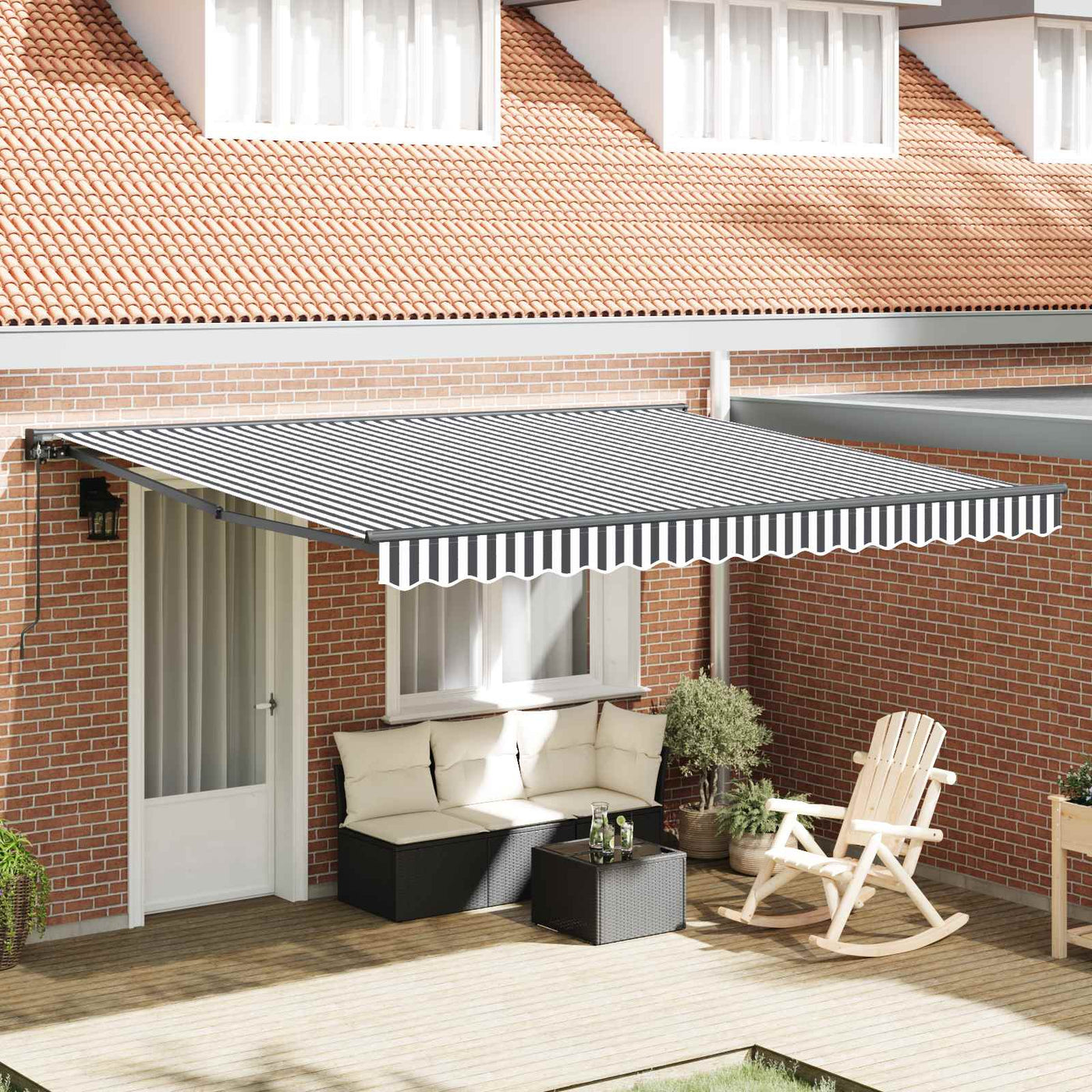 Zonnescherm Frame Antraciet En 400 × 300 Cm Anthraciet En Wit (Anthraciet Frame)