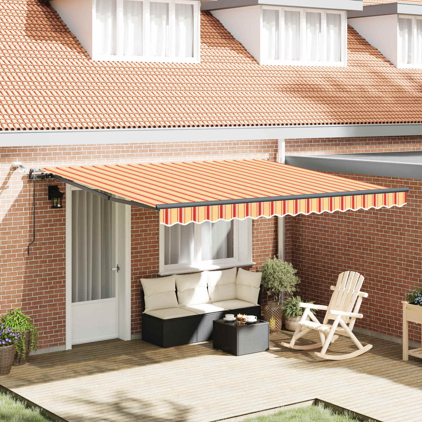 Uitschuifbare Luifel Geel En Oranje Polyester Geel/Oranje/Wit