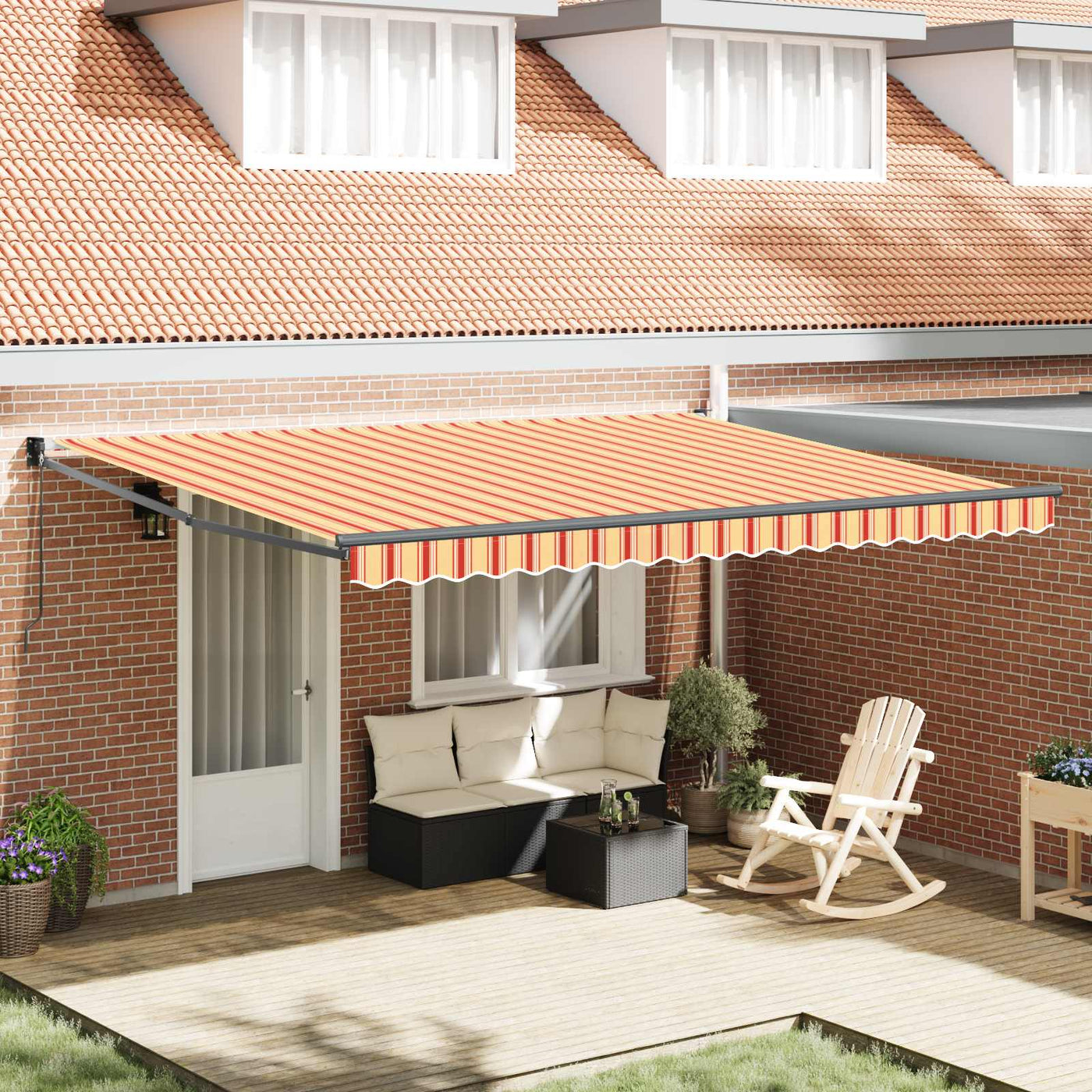 Uitschuifbare Luifel Geel En Oranje 450 X 300 X 165 Cm Geel, Oranje, Wit (Anthraciet Frame)