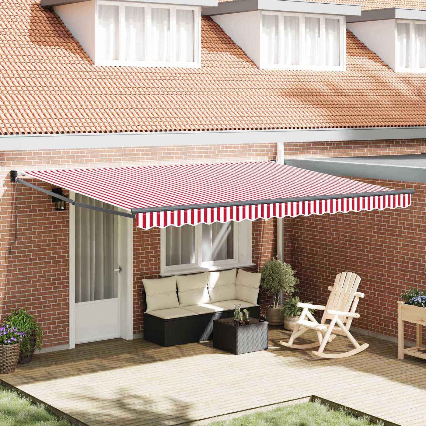 Uitschuifbare Luifel En 450 X 300 X 165 Cm Rood En Wit (Anthraciet Frame)