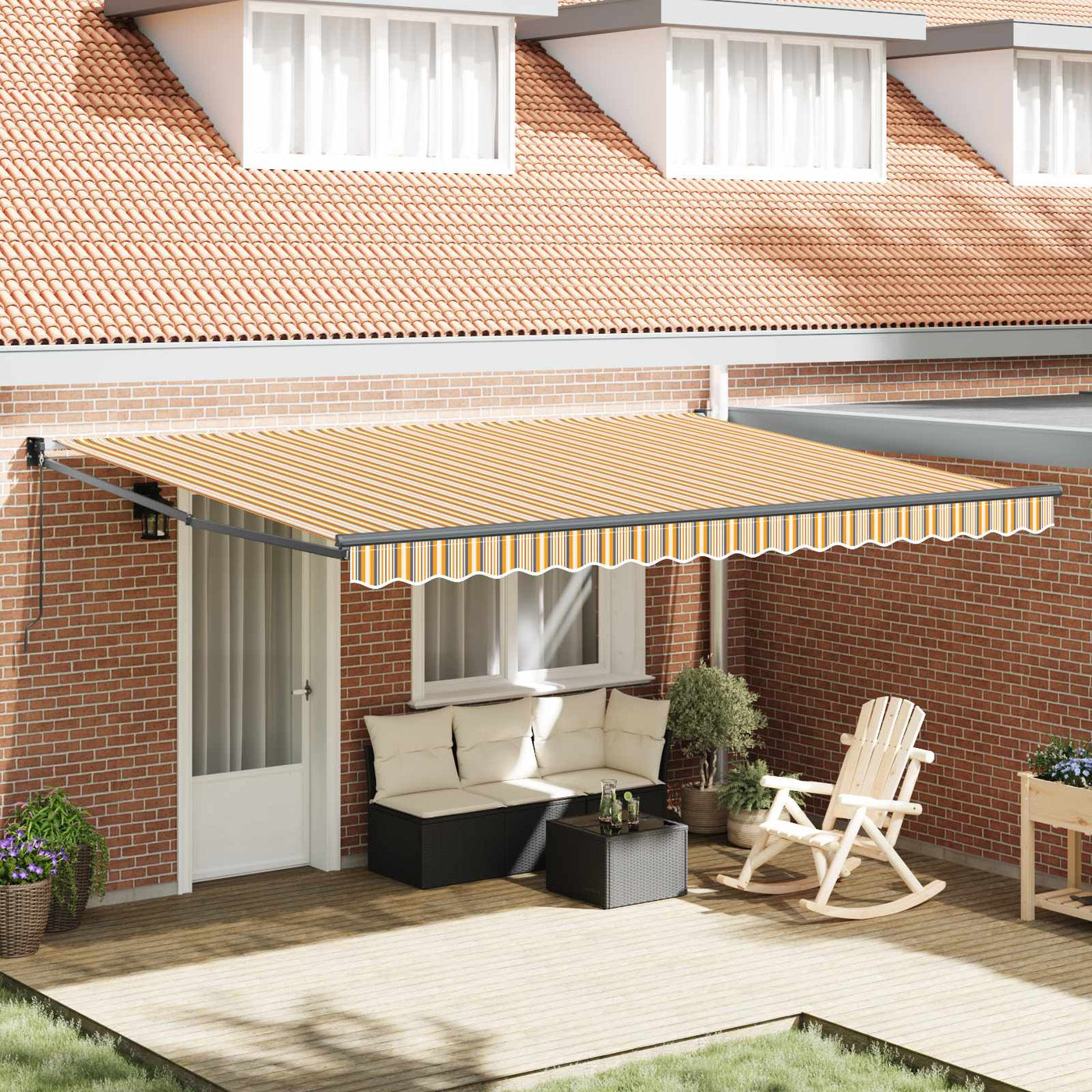 Uitschuifbare Luifel Meerkleurig 450 × 300 Cm Geel/Grijs/Wit (Anthraciet Frame)