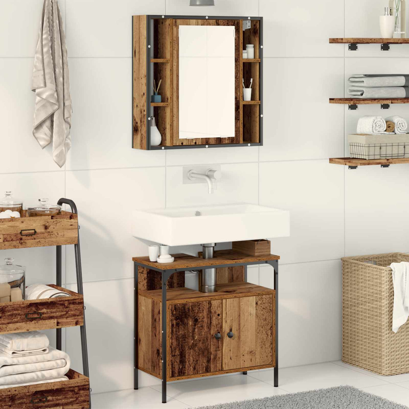 vidaXL Ensemble de mobilier de salle de bain avec étagère 2 pcs Marron