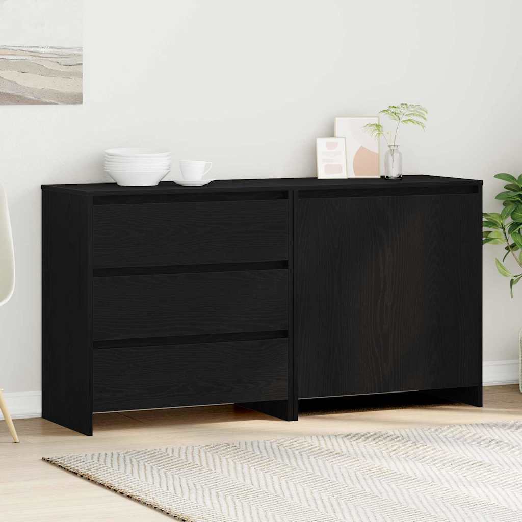 vidaXL Buffet avec tiroir 2 pcs Noir 70 x 41 x 75 cm Bois d'ingénierie