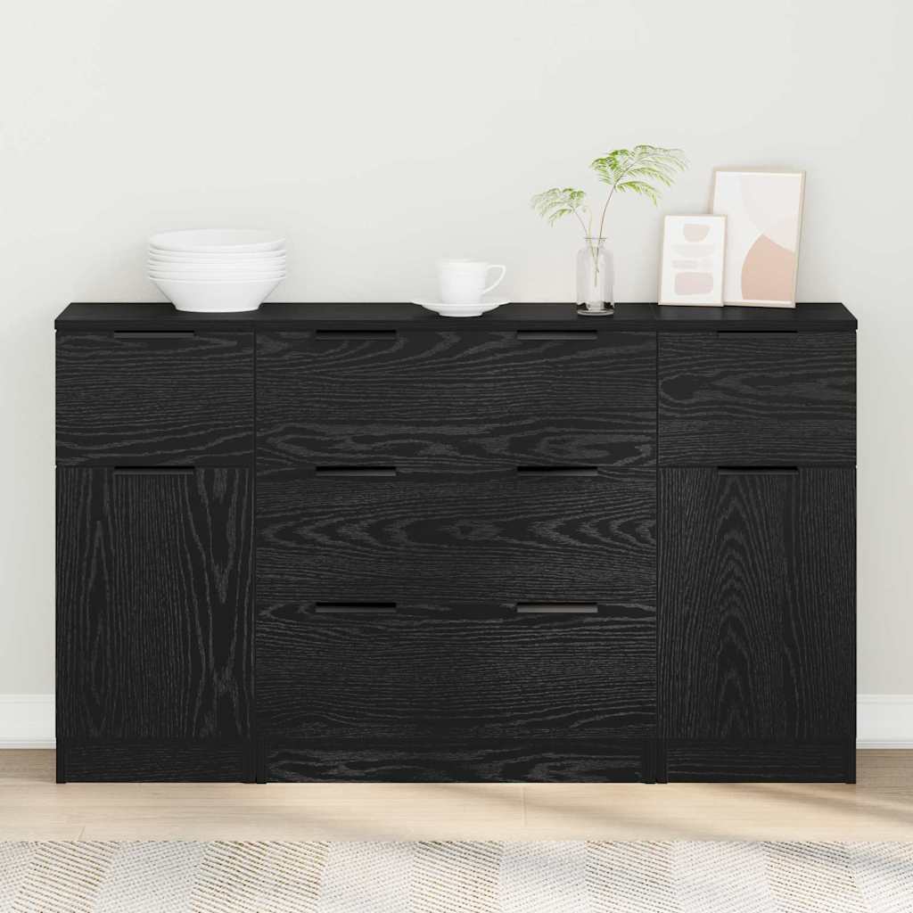 vidaXL Buffet avec tiroir 3 pcs Chêne noir Bois d'ingénierie