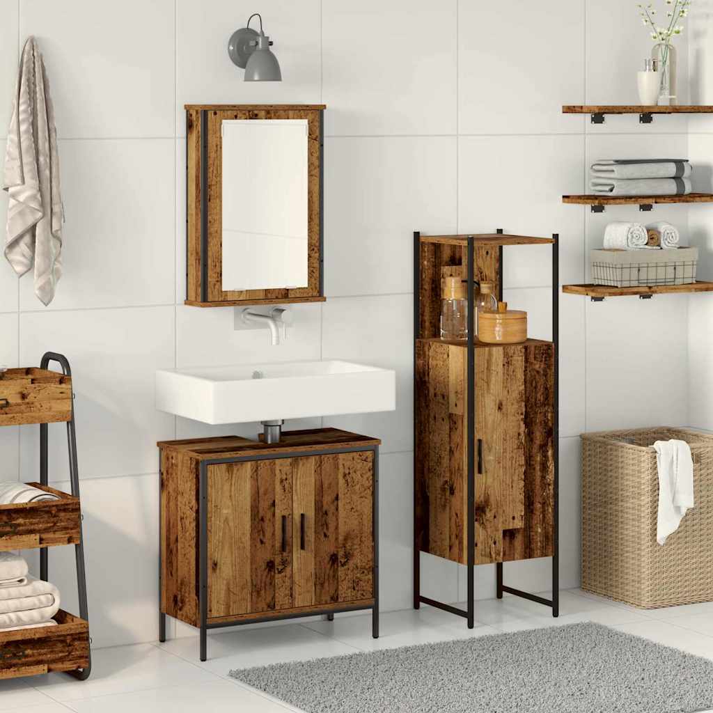 vidaXL Ensemble de mobilier de salle de bain avec porte 3 pcs Marron