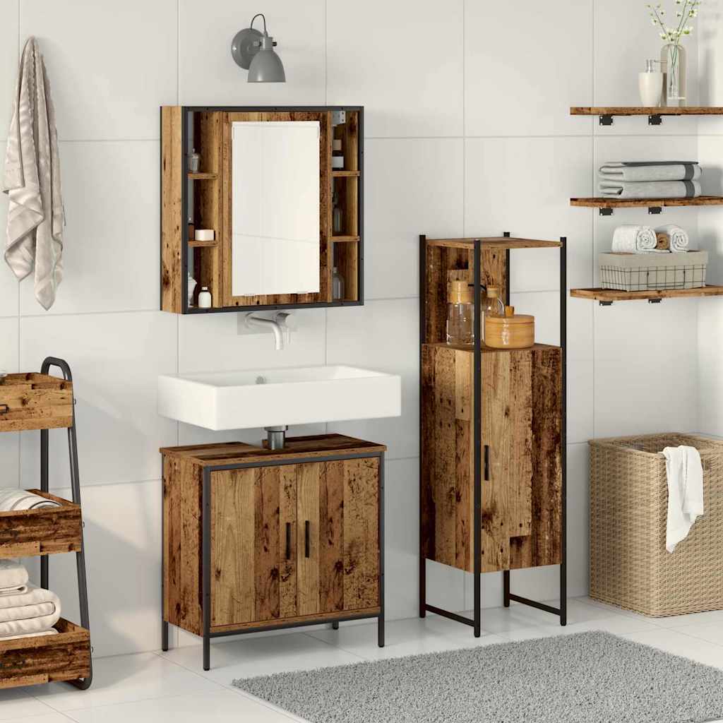 vidaXL Ensemble de mobilier de salle de bain avec étagère 3 pcs Marron
