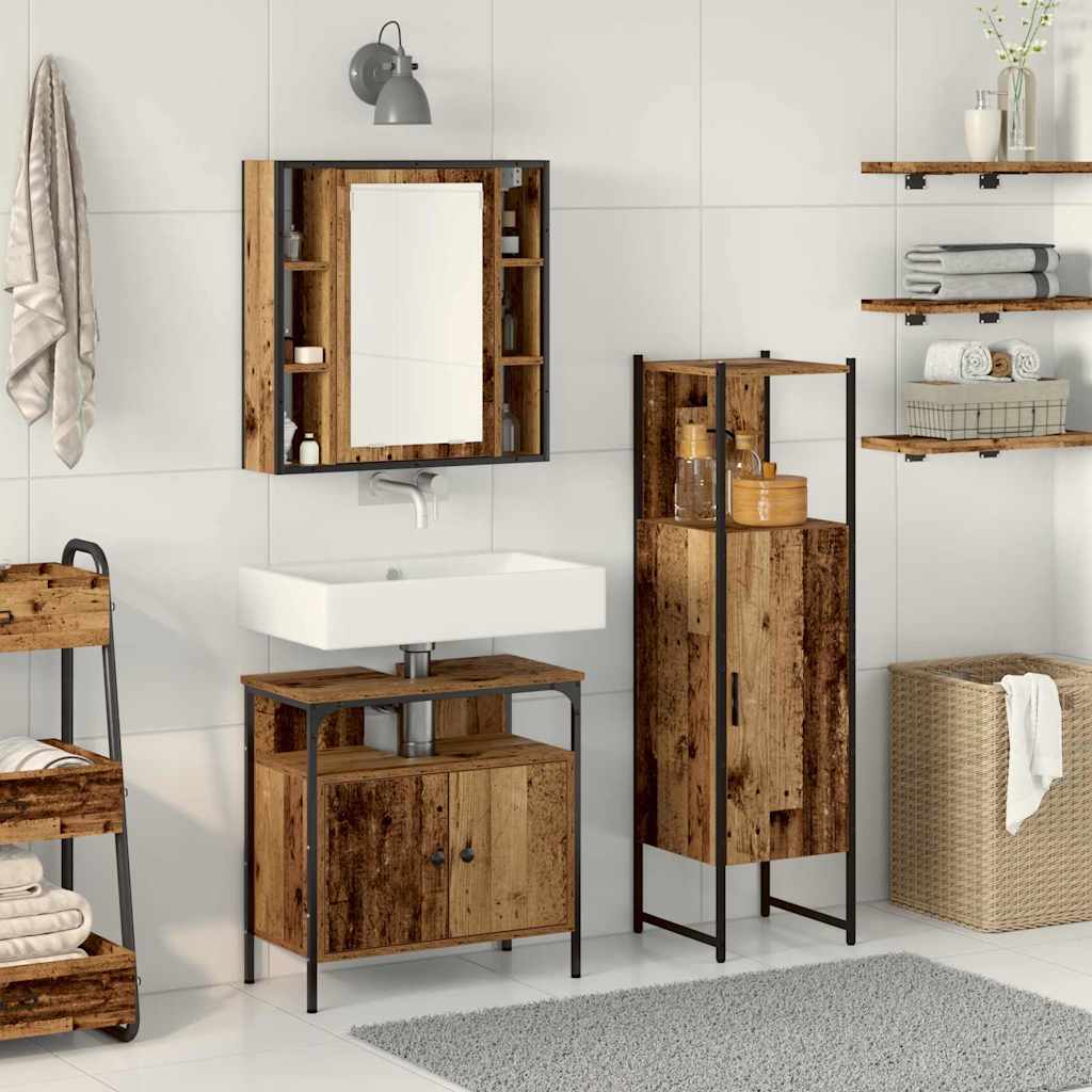 vidaXL Ensemble de mobilier de salle de bain avec étagère 3 pcs Marron