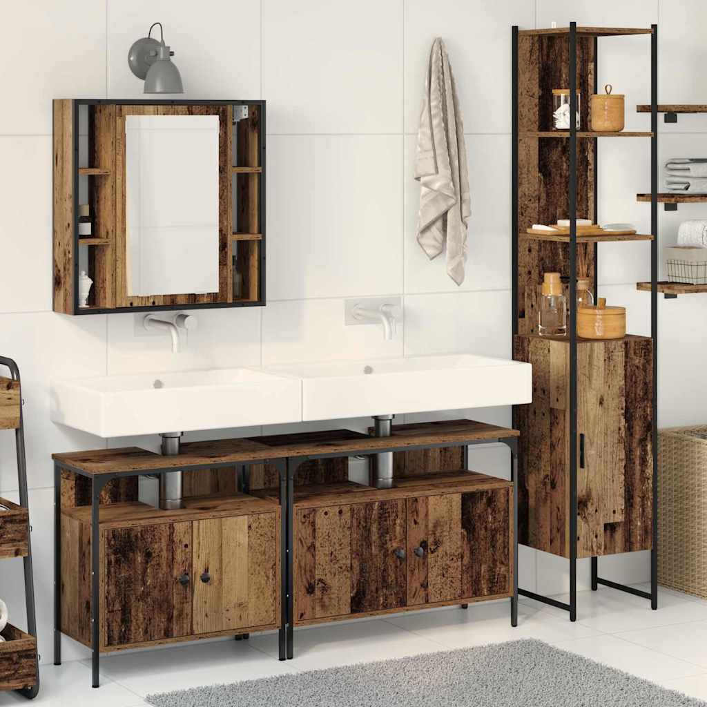 vidaXL Ensemble de mobilier de salle de bain 4 pcs Bois Ancien