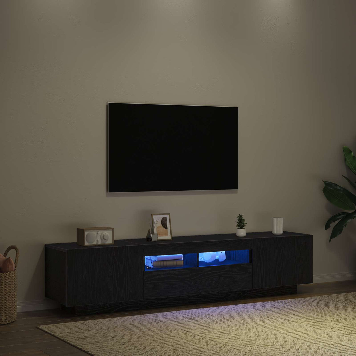 vidaXL Ensemble meuble TV Montage mural 2 pcs Noir 180 x 35 x 40 cm