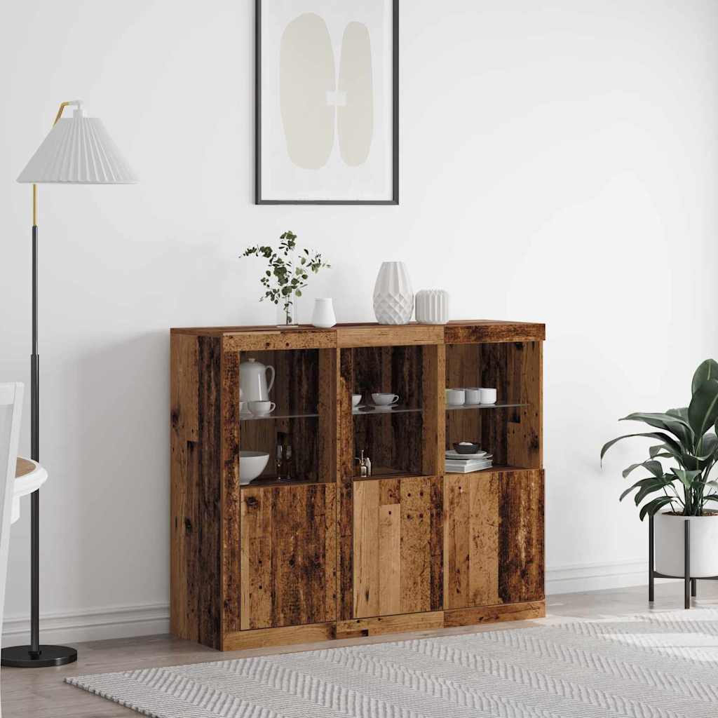 vidaXL Buffet LED 3 pcs Bois ancien 123 x 37 x 100 cm