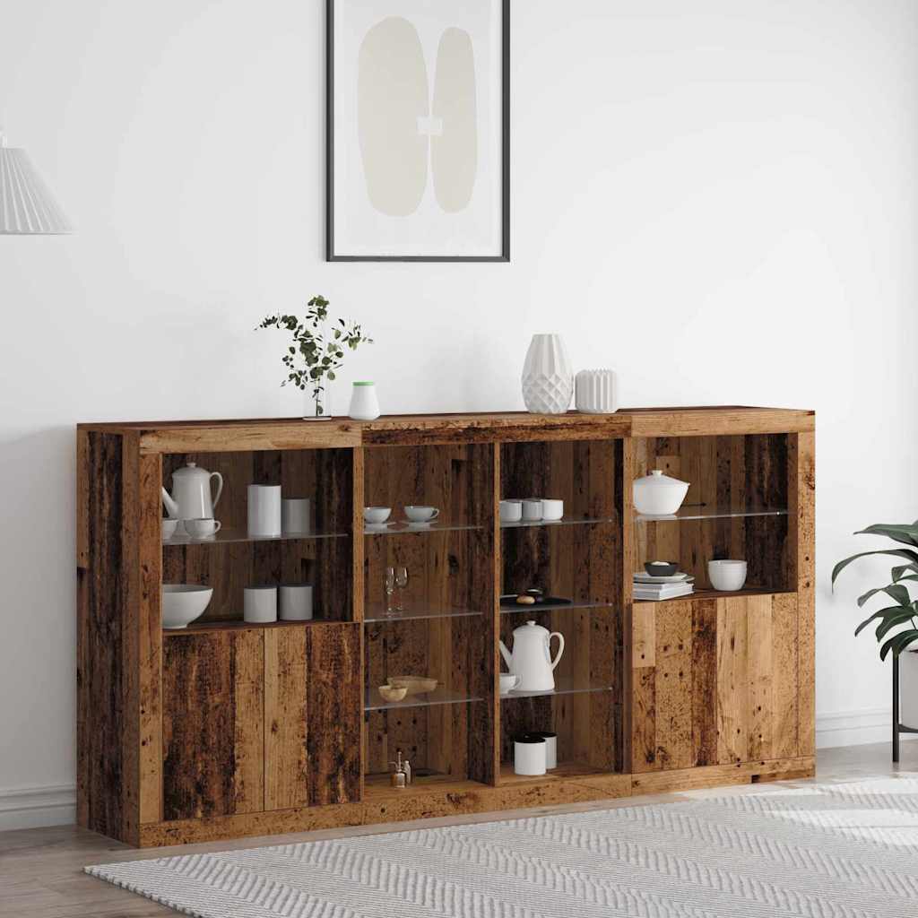 vidaXL Buffet LED 3 pcs Bois ancien 202 x 37 x 100 cm