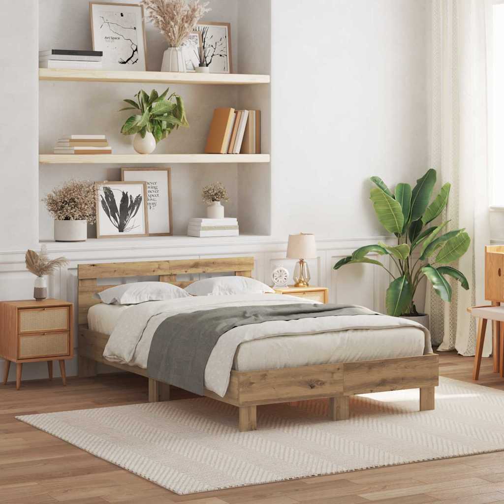 vidaXL Cadre de lit Chêne artisanal 135 x 190 cm Bois d'ingénierie