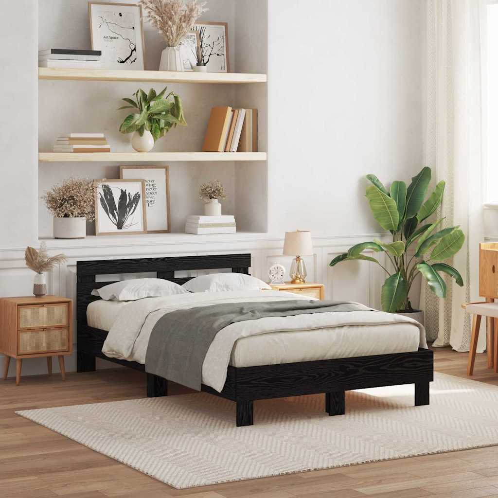 vidaXL Cadre de lit avec LED Chêne noir 120 x 190 cm Bois d'ingénierie