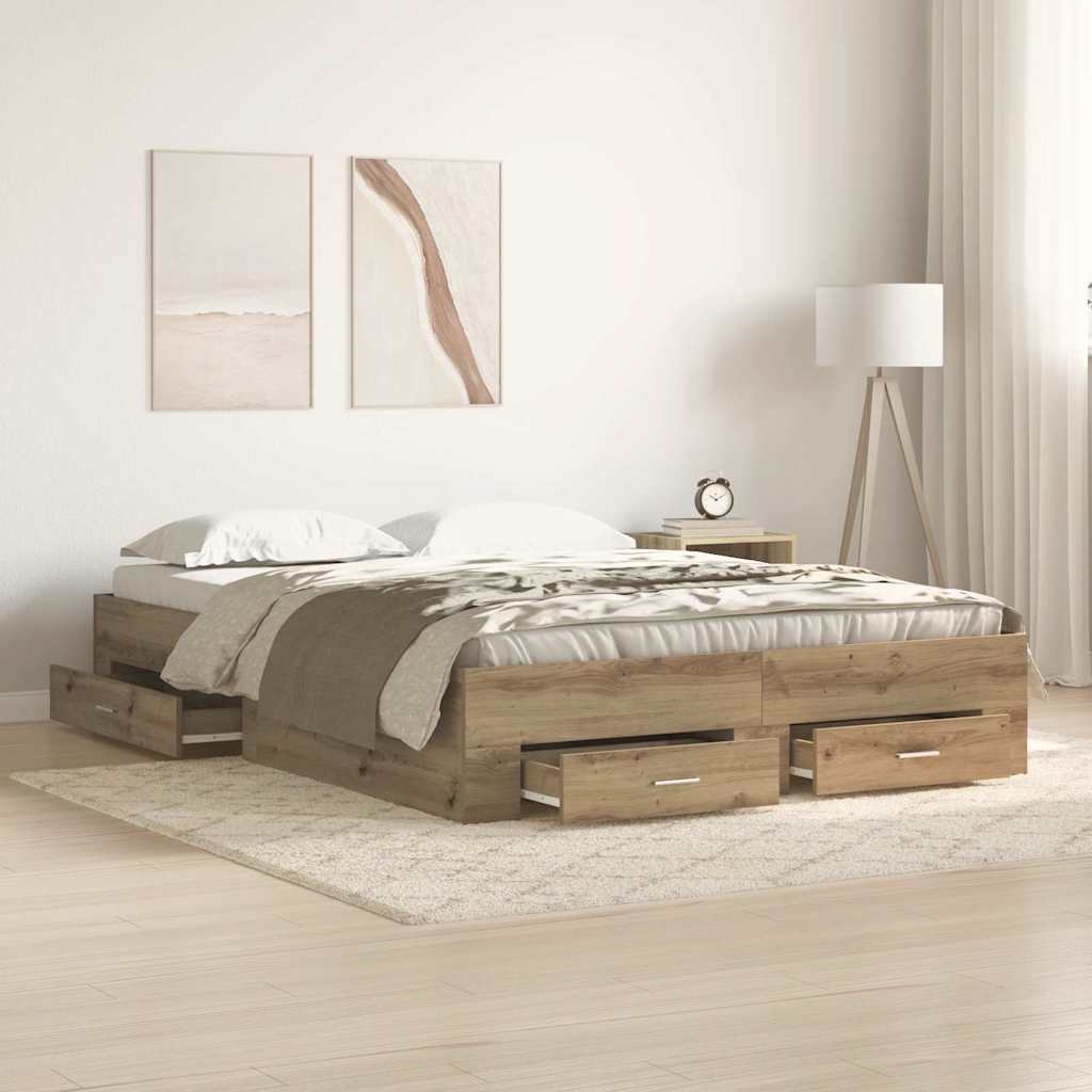 vidaXL Cadre de lit Chêne artisanal 135 x 190 cm Bois d'ingénierie