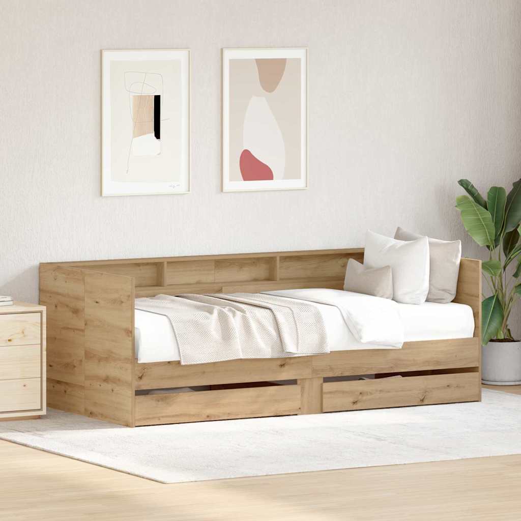 vidaXL Lit d'appoint Chêne artisanal 100 x 200 cm Bois d'ingénierie