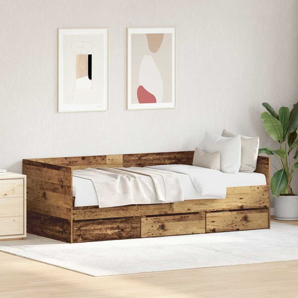 vidaXL Lit d'appoint Bois Ancien 90 x 200 cm Bois d'ingénierie