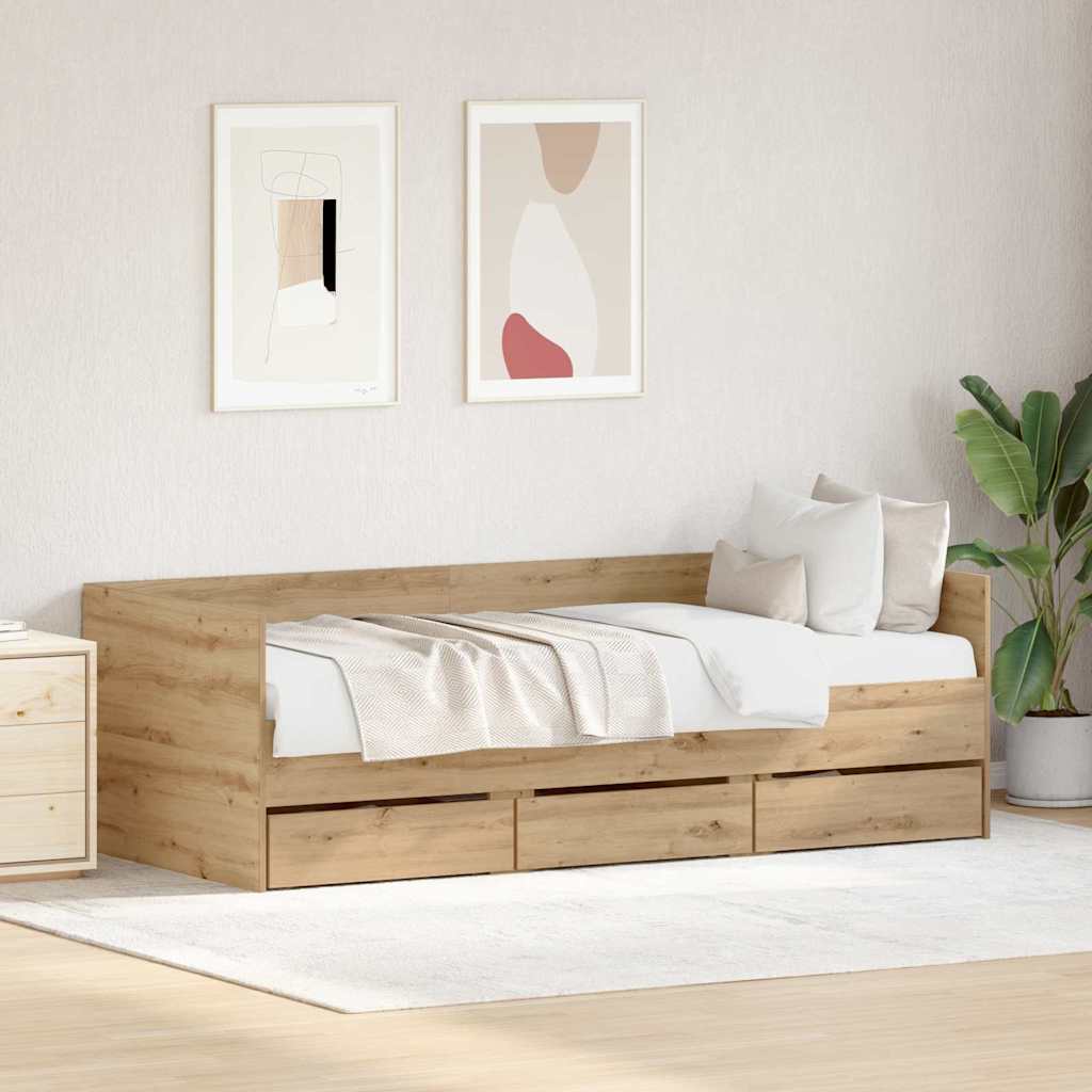 vidaXL Lit d'appoint Chêne artisanal 90 x 190 cm Bois d'ingénierie