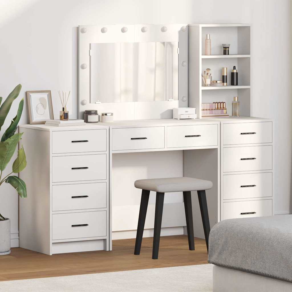vidaXL Table de Toilette avec tiroir 3 pcs Blanc Bois d'ingénierie