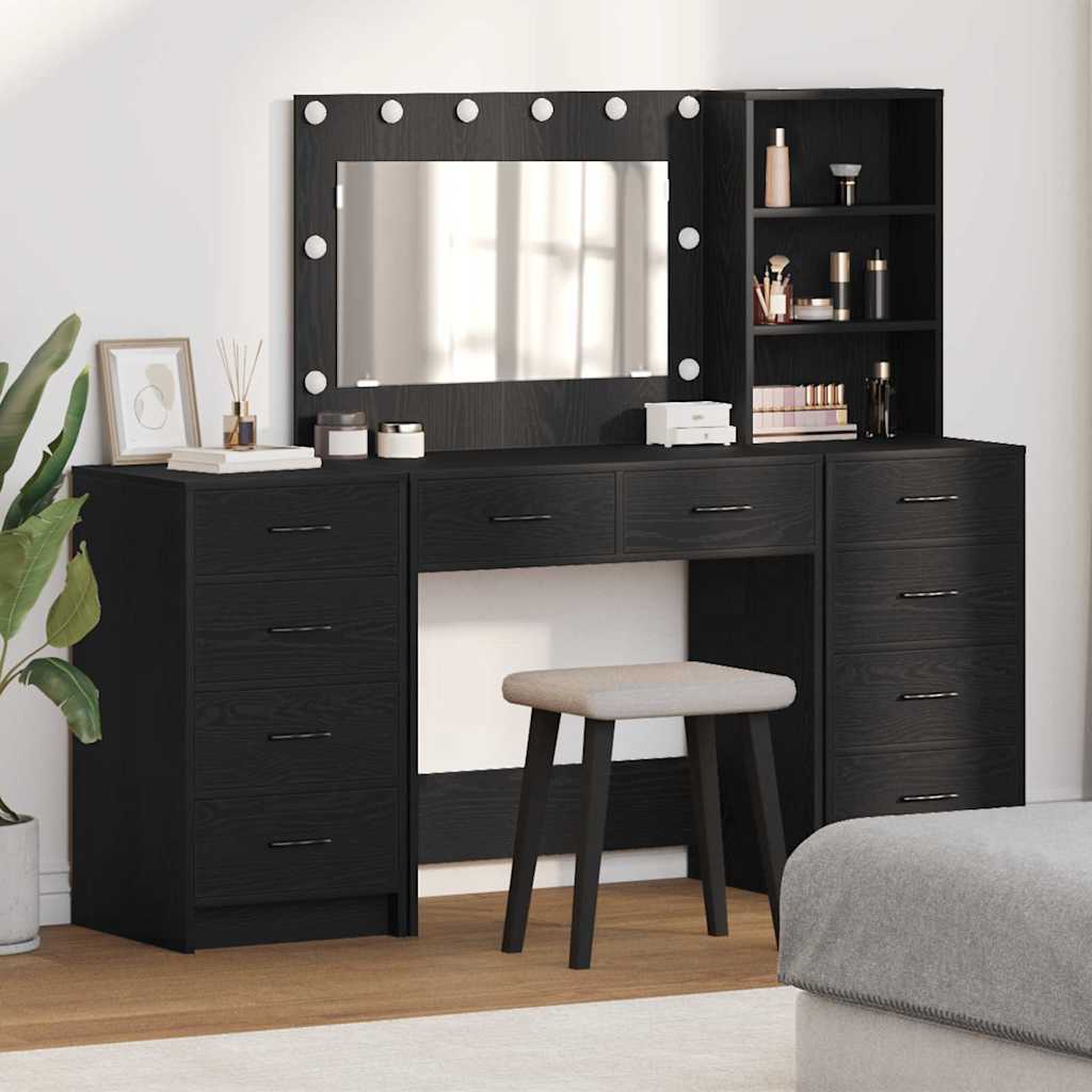 vidaXL Table de Toilette 3 pcs Chêne noir Bois d'ingénierie