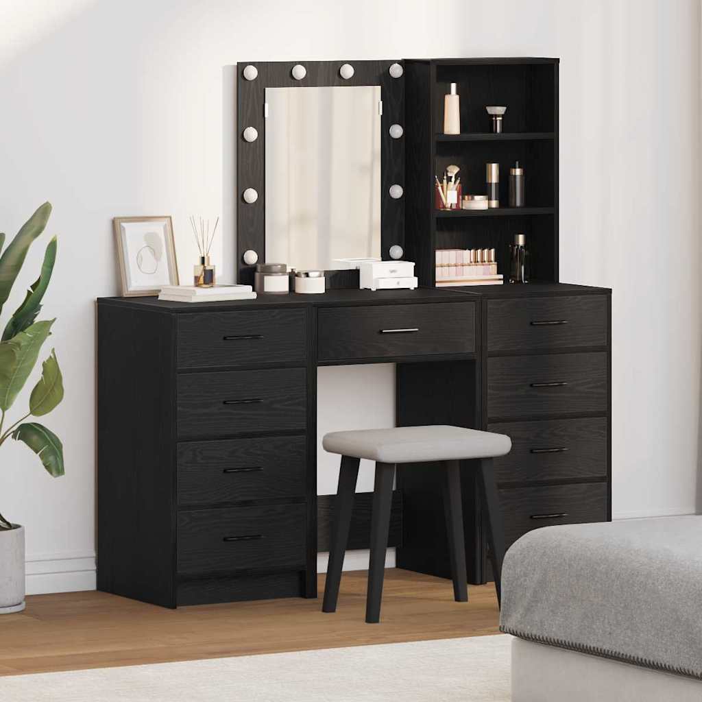 vidaXL Table de Toilette avec tiroir 3 pcs Noir Bois d'ingénierie