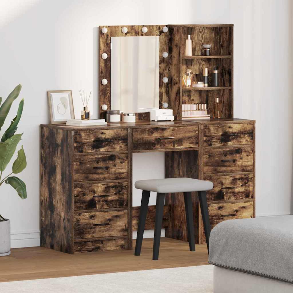 vidaXL Table de Toilette avec tiroir 3 pcs Marron Bois d'ingénierie