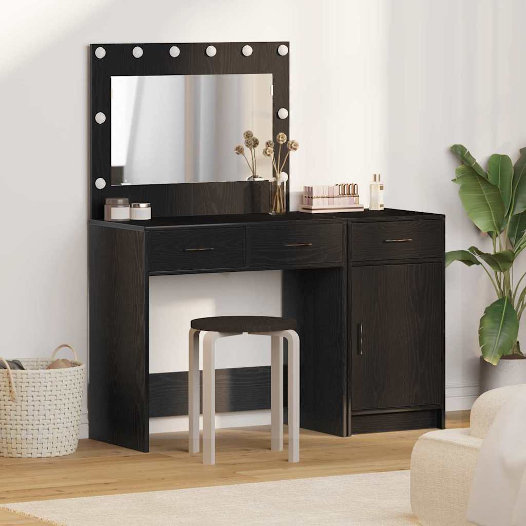 vidaXL Table de Toilette avec tiroir 2 pcs Noir Bois d'ingénierie