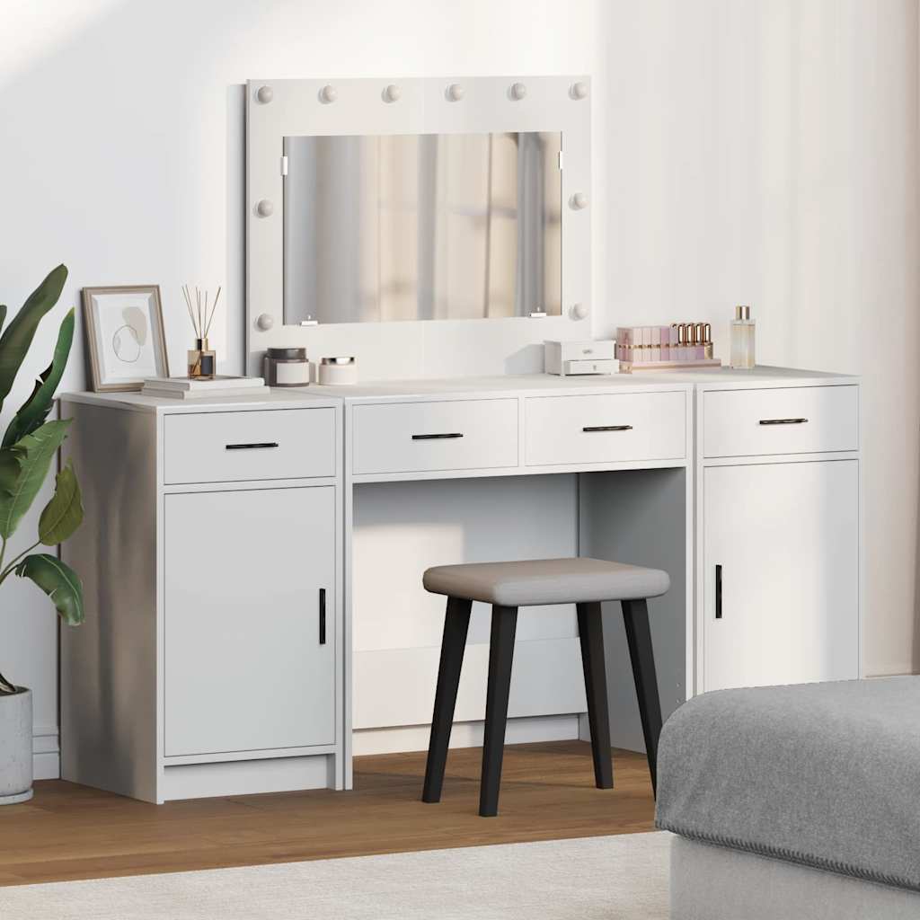 vidaXL Table de Toilette avec tiroir 3 pcs Blanc Bois d'ingénierie