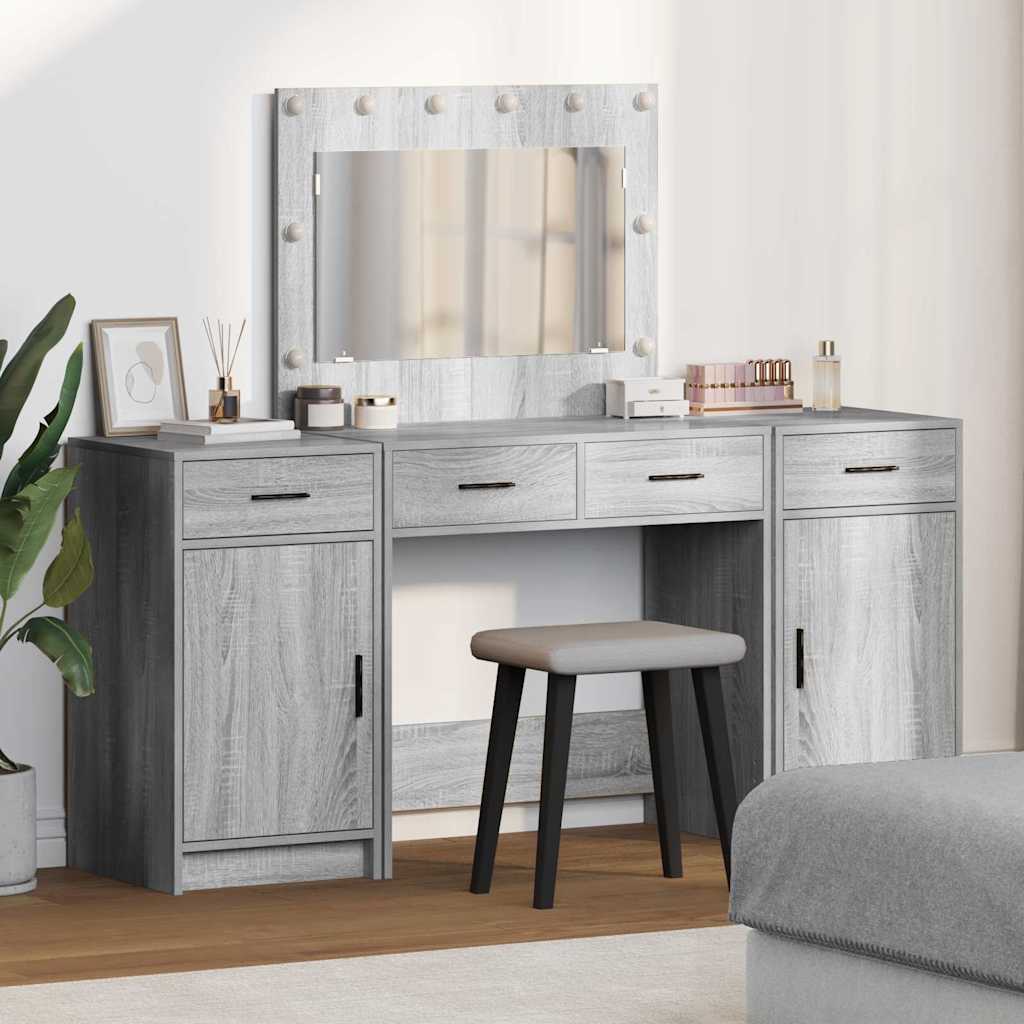 vidaXL Table de Toilette avec tiroir 3 pcs Gris Bois d'ingénierie