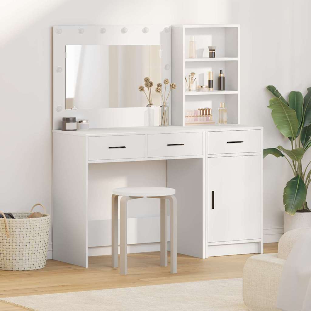 vidaXL Table de Toilette avec tiroir 2 pcs Blanc Bois d'ingénierie