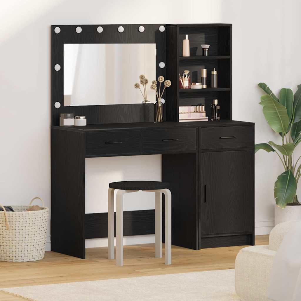 vidaXL Table de Toilette avec tiroir 2 pcs Noir Bois d'ingénierie
