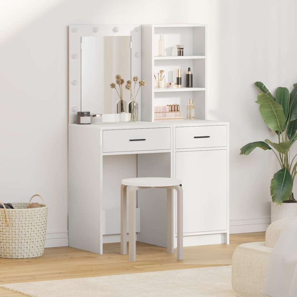 vidaXL Ensemble de Coiffeuse avec tiroir 2 pcs Blanc Bois d'ingénierie