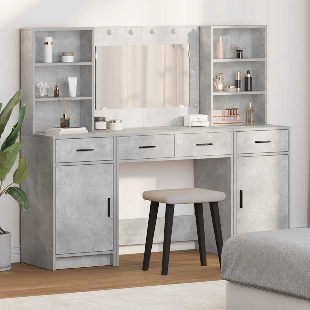 vidaXL Ensemble de Coiffeuse 3 pcs Gris béton Bois d'ingénierie