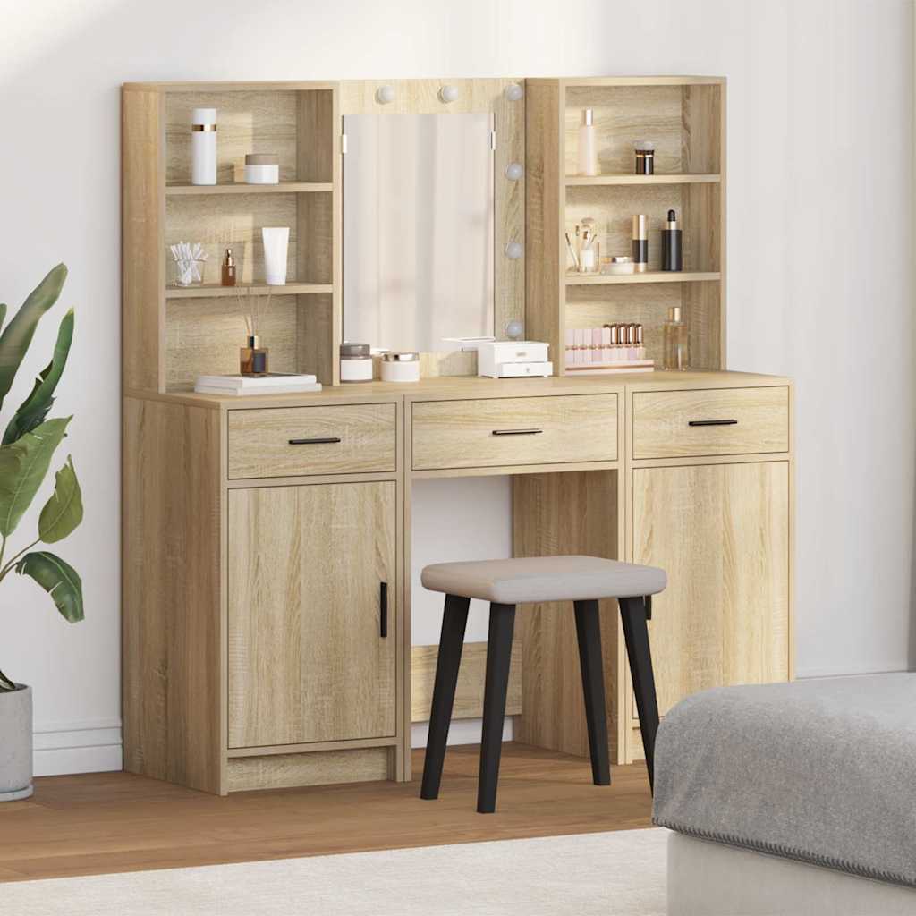 vidaXL Ensemble de Coiffeuse 3 pcs Chêne Sonoma Bois d'ingénierie