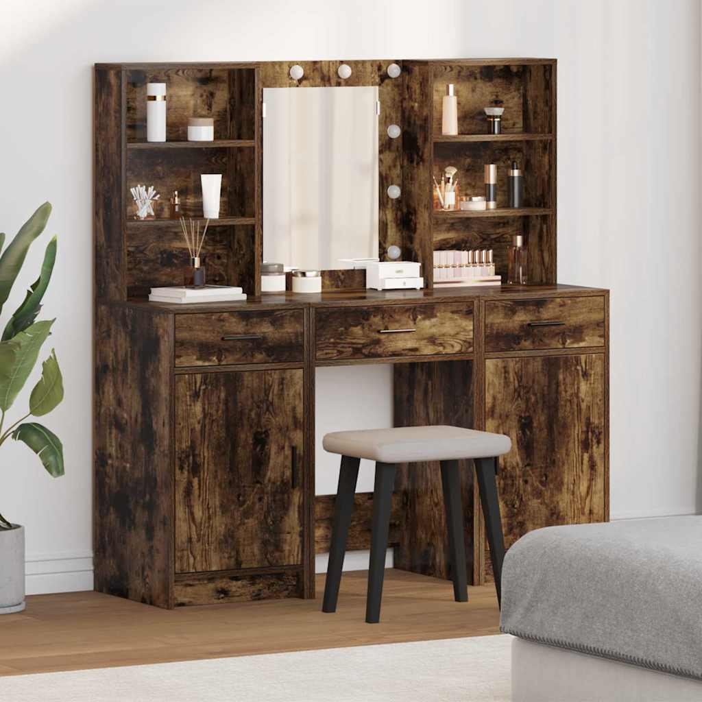 vidaXL Ensemble de Coiffeuse 3 pcs Chêne fumé Bois d'ingénierie