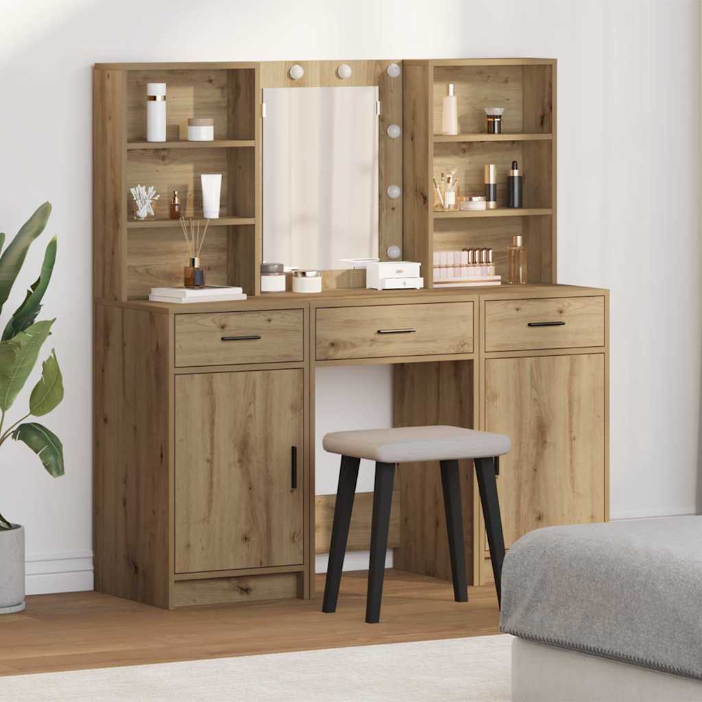 vidaXL Ensemble de Coiffeuse 3 pc Chêne artisanal Bois d'ingénierie