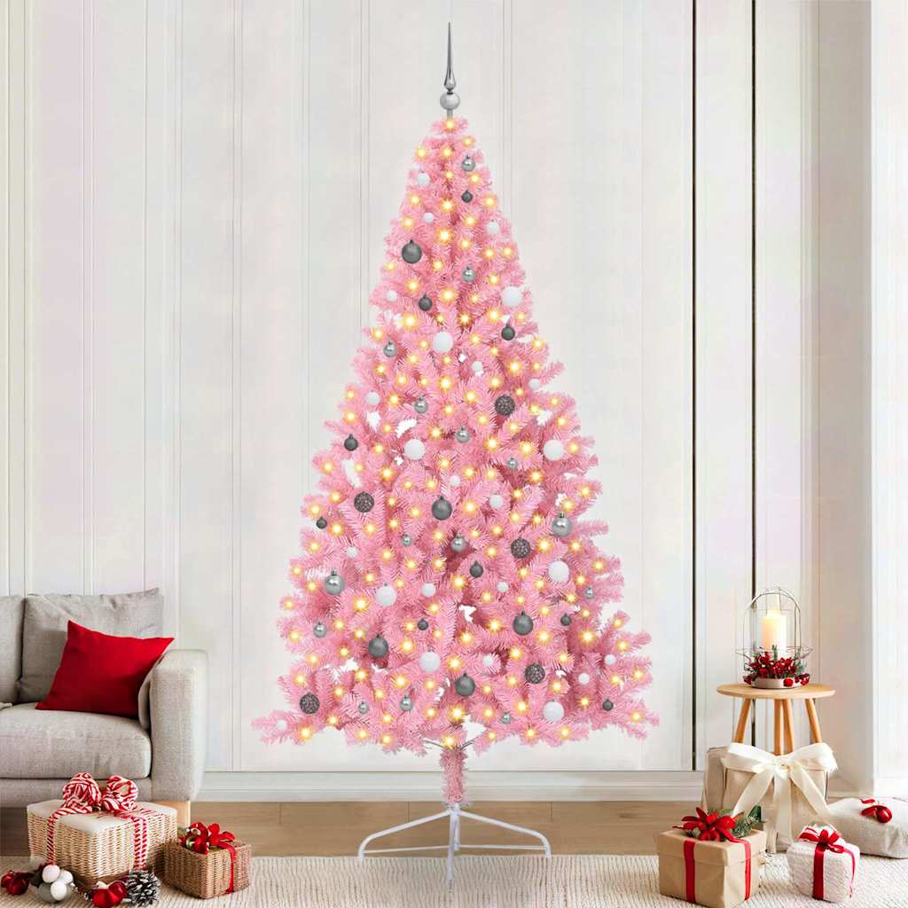 Kunststof Voorverlichte Kerstboom Met 300 Led Pvc Roze