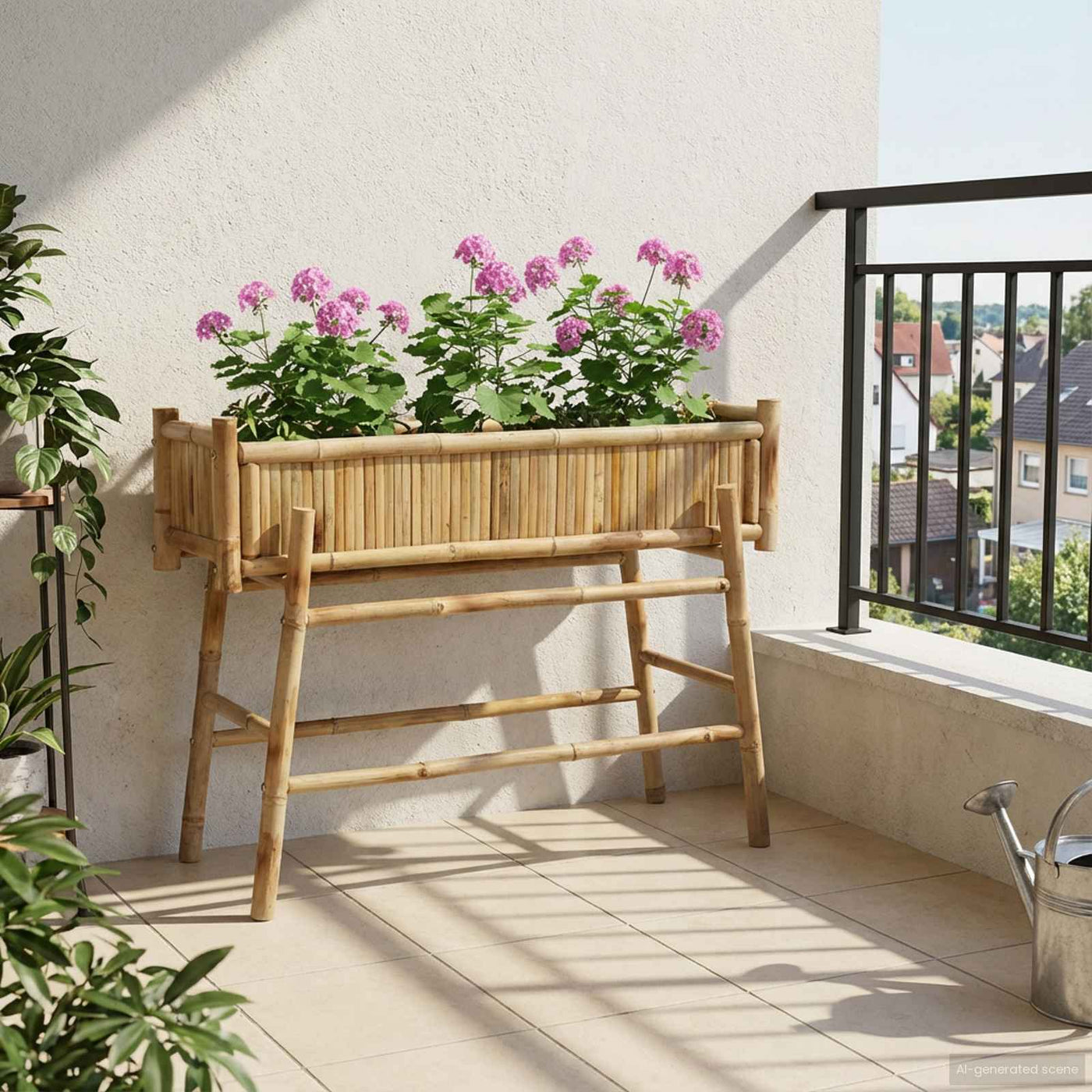 Tuin Planter Met Houder Naturel 100 X 38 X 74 Cm Bamboe