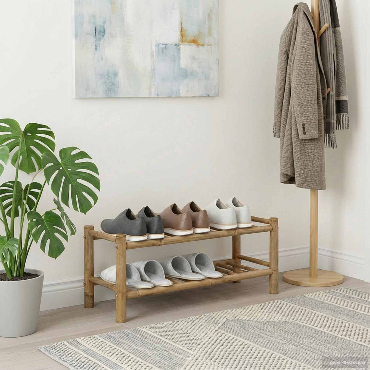 Schoenrek Met Plank Met Opslag Naturel 68 X 28 X 30 Cm Bamboe