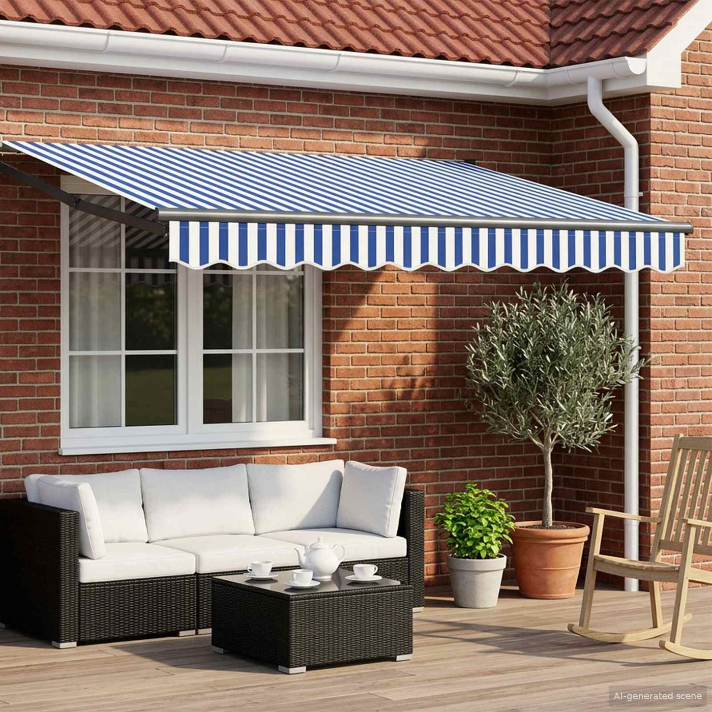 Uitschuifbare Luifel En Blauw En Wit (Anthraciet Frame)