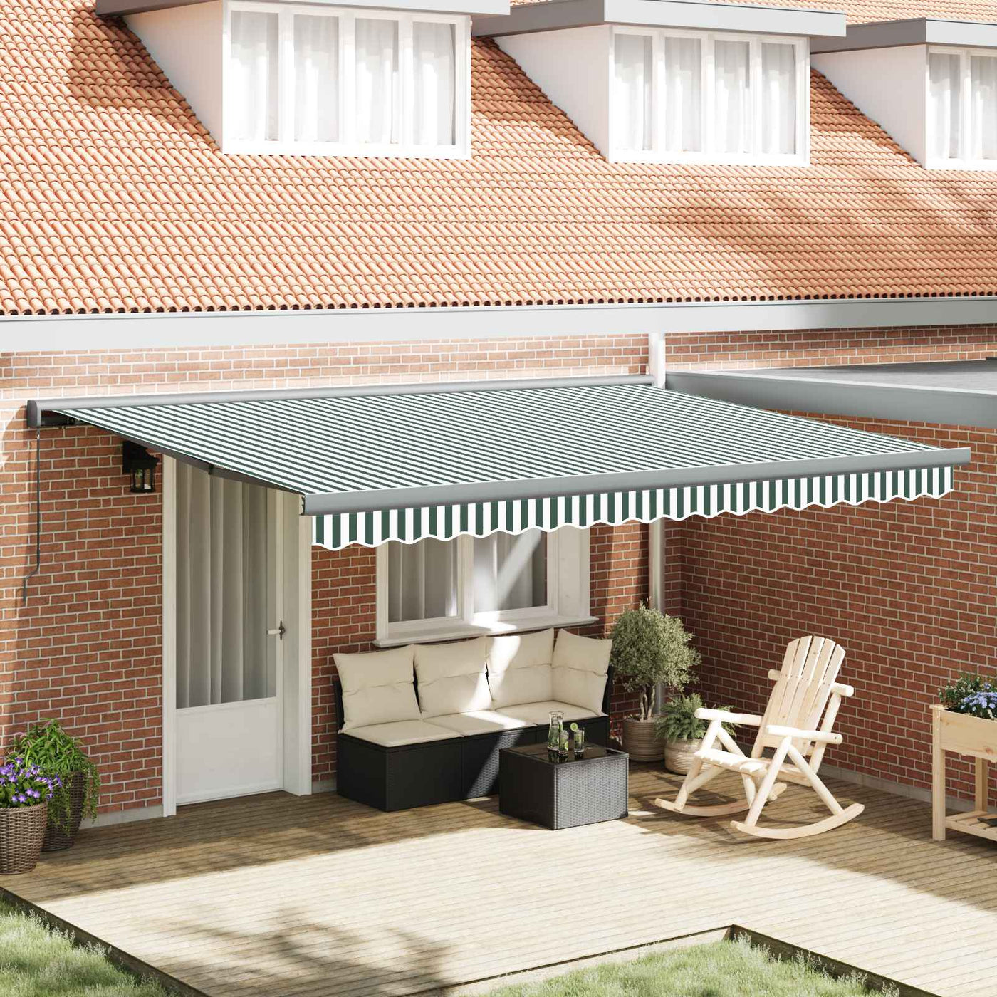 Inklapbare Luifel Groen En Wit 4 × 3 M Canvas En Aluminium Groen En Wit