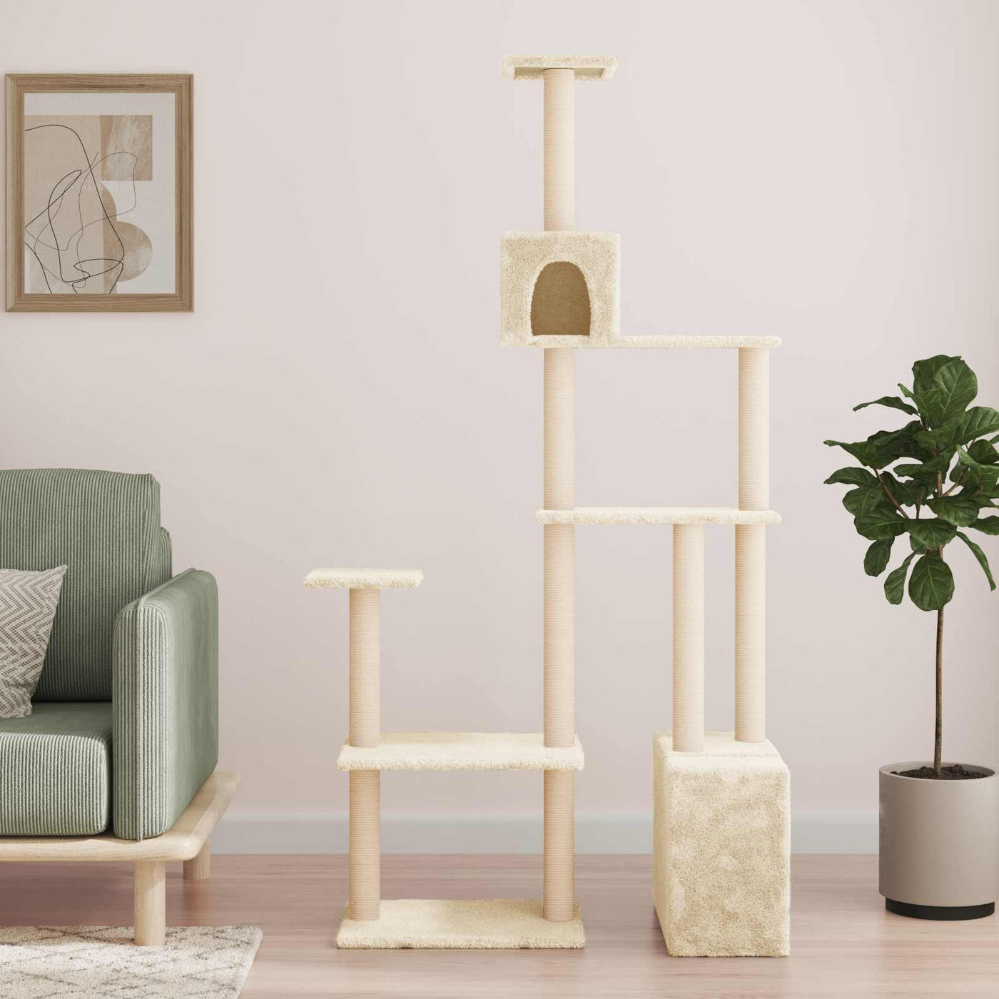 vidaXL Arbre à chat avec poteaux à griffer en sisal Crème 177,5 cm