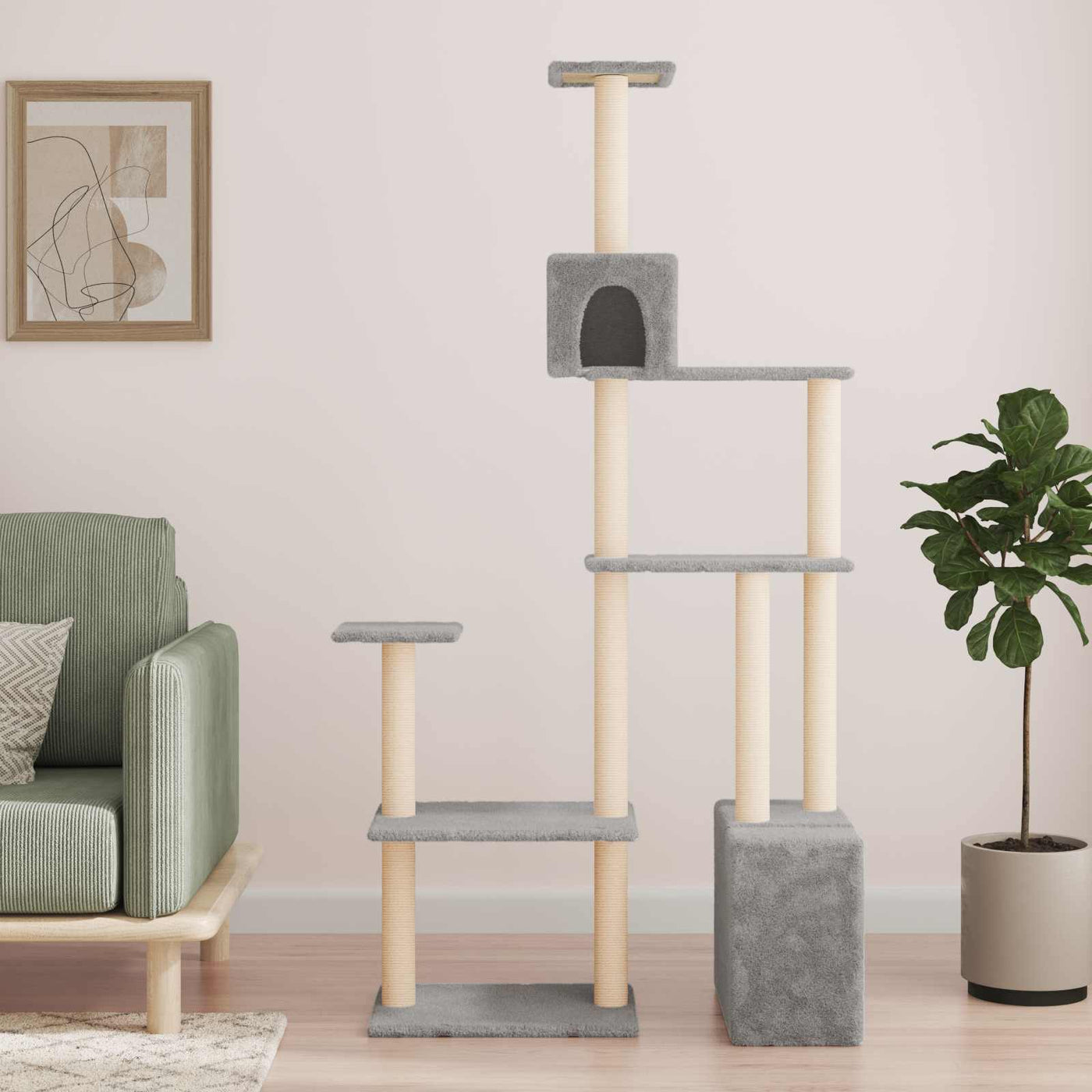 vidaXL Arbre à chat avec poteaux à griffer en sisal Gris clair