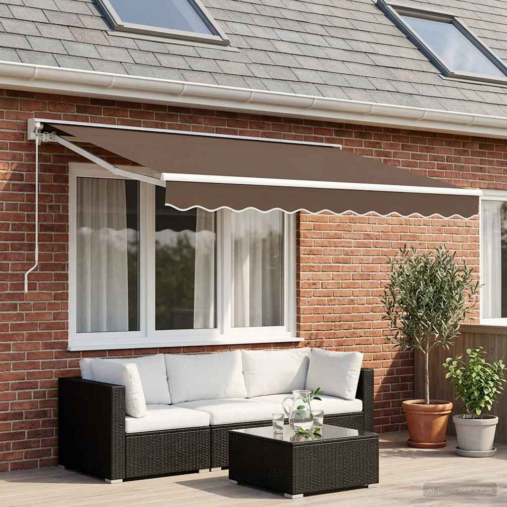 Uitschuifbare Luifel Taupe Polyester En Aluminium Taupe (Witte Frame)