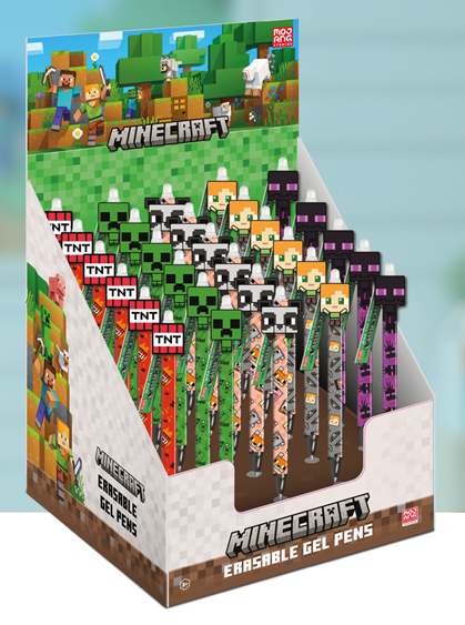 MINECRAFT - Stylo à Gel Effaçable +Head Topper (Display de 30pcs)