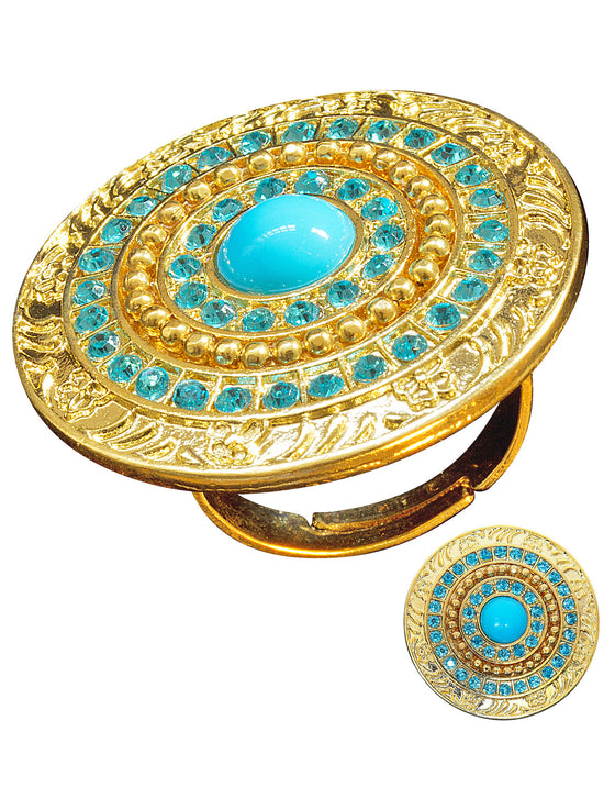 Bague dorée avec pierres bleues femme
