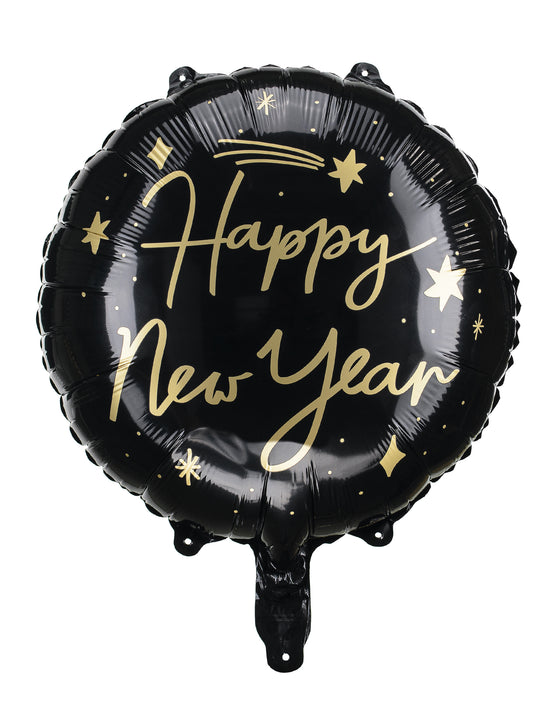Ballon aluminium noir et or Happy New Year 45 cm