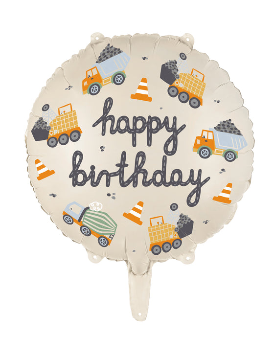 Ballon Happy Birthday camions de chantier 45 cm