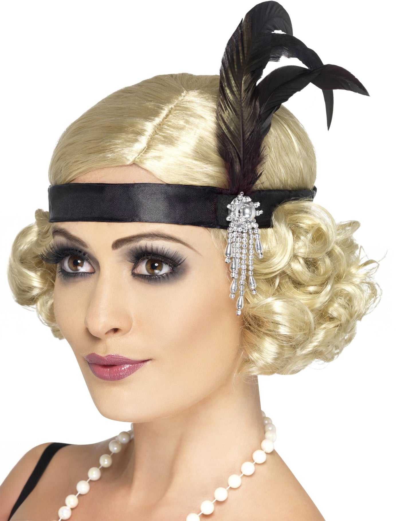 Bandeau charleston noir avec plume adulte